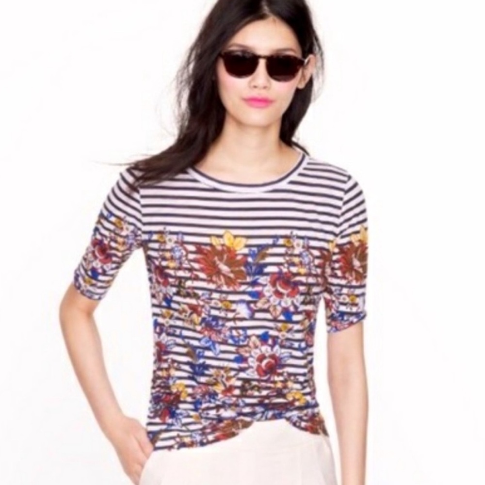 J Crew floral striped knit cotton top size S